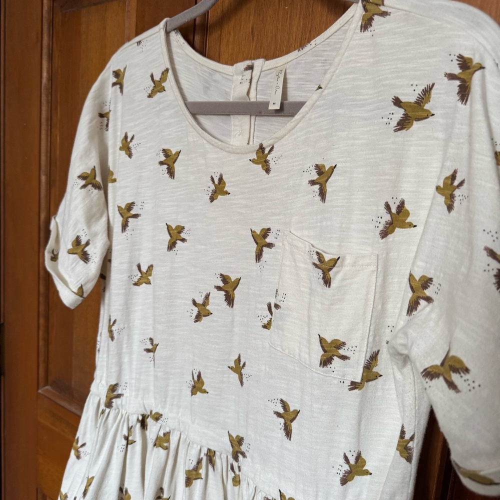 Rylee + Cru cream & brown bird print short sleeve dress, size medium - Picture 4 of 6